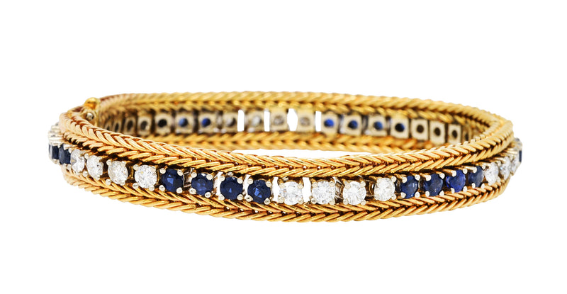 Vintage 5.00 CTW Diamond Sapphire 18 Karat Two-Tone Gold Wheat Line Braceletbracelet - Wilson's Estate Jewelry
