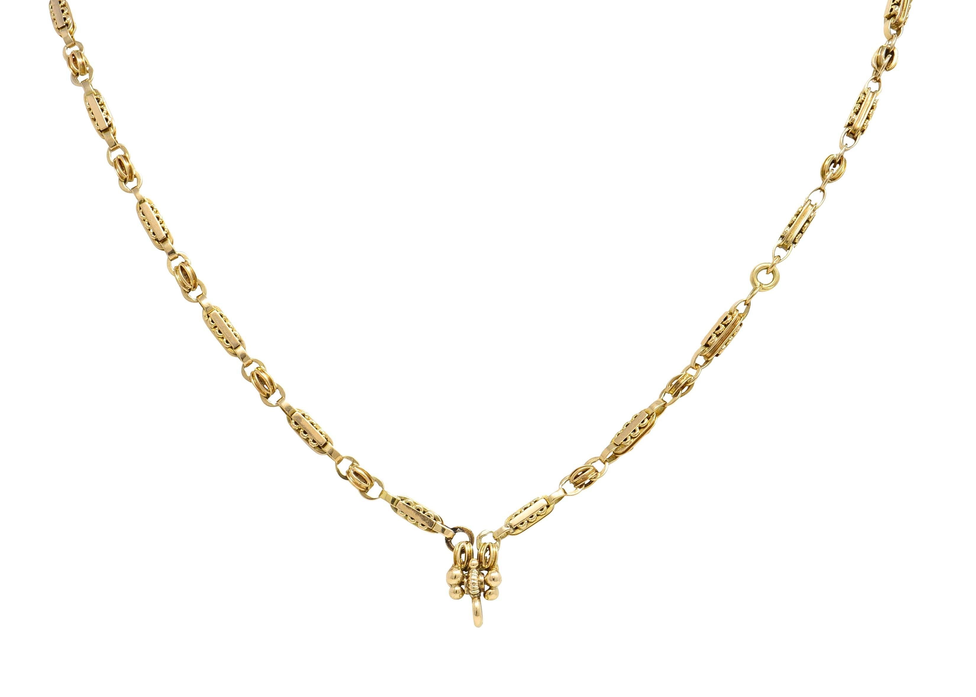 Victorian 14 Karat Yellow Gold Fancy Bar Link Antique Fob Chain Necklace