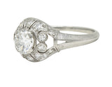 Art Deco 0.95 CTW Old European Cut Diamond Platinum Bombay Heart Engagement Ring
