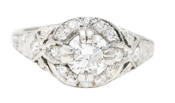 Belle Epoque 1.03 CTW Old European Cut Diamond Platinum Festoon Antique Halo Engagement Ring Wilson's Estate Jewelry