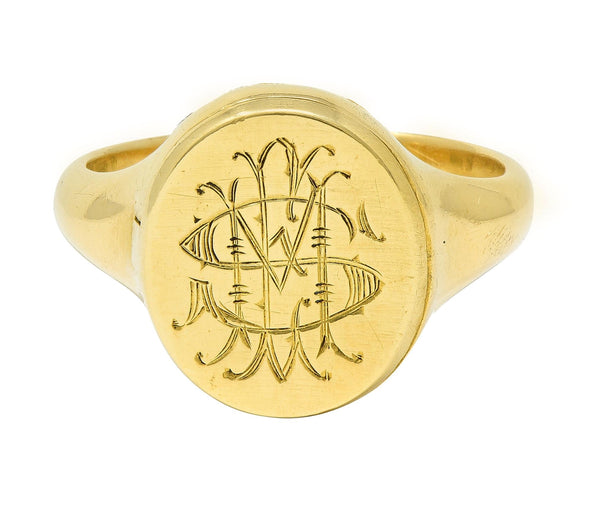 Antique 18 Karat Yellow Gold Monogram Signet Poison Hidden Compartment Ring
