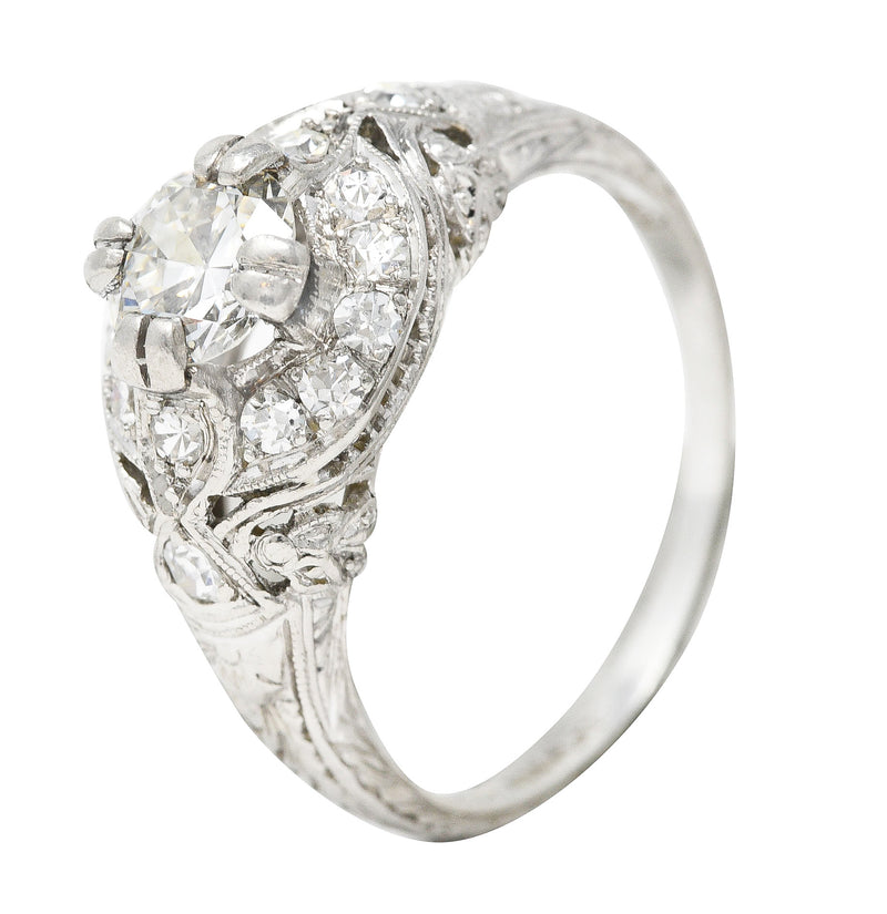 Belle Epoque 1.03 CTW Old European Cut Diamond Platinum Festoon Antique Halo Engagement Ring Wilson's Estate Jewelry