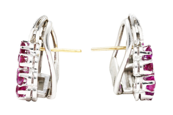 Art Deco 1.70 CTW Diamond Ruby Platinum Ribbon Cluster Earrings Wilson's Estate Jewelry