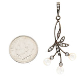 1860's Victorian Diamond Pearl Silver-Topped 18 Karat Gold Berry & Foliate Pendant Wilson's Antique & Estate Jewelry