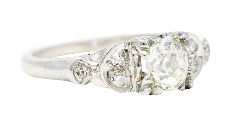 Jabel Art Deco 0.64 CTW Old Mine Cut Diamond 18 Karat White Gold Crescent Engagement Ring Wilson's Estate Jewelry