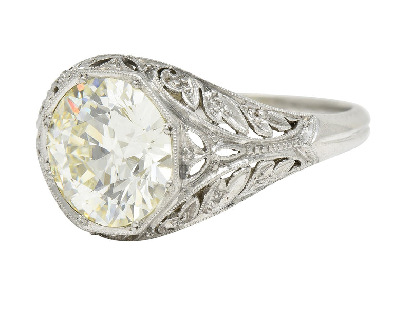 Art Deco 3.03 CTW Old European Cut Diamond Platinum Scrolling Engagement Ring