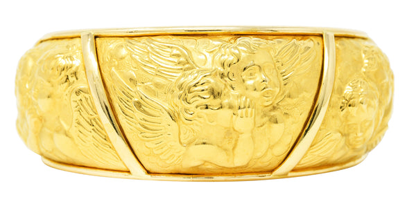 Carrera y Carrera 1990's 18 Karat Yellow Gold Repoussé Cherub Vintage Cuff Bracelet Wilson's Estate Jewelry