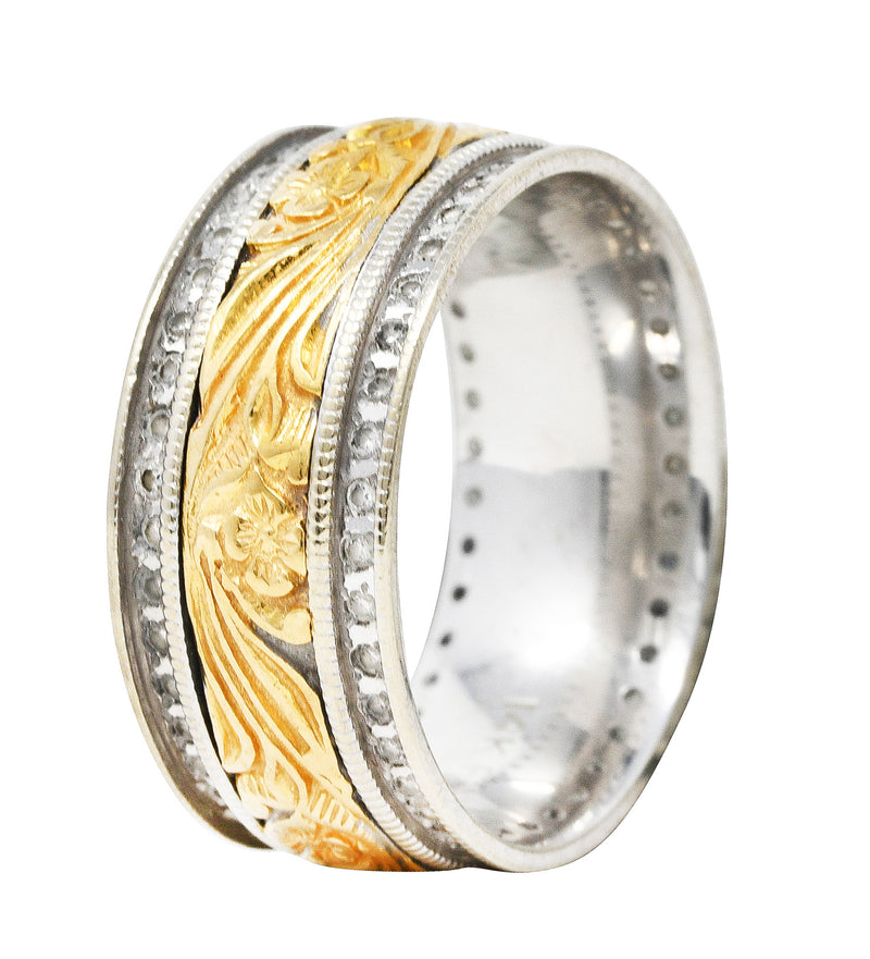Frederick Goldman 1.00 CTW Diamond 14 Karat Two-Tone Gold Unisex Flower Band Ring Wilson's Antique & Estate Jewelry