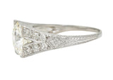 Art Deco 3.45 CTW Old European Cut Diamond Platinum Wheat Engagement Ring GIA