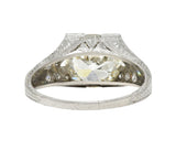 Art Deco 3.45 CTW Old European Cut Diamond Platinum Wheat Engagement Ring GIA