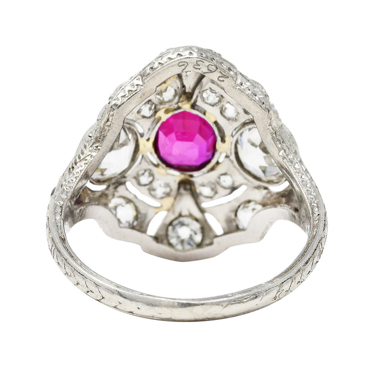 1930's Art Deco 3.18 CTW Ruby Diamond Platinum Dinner Ring Wilson's Estate Jewelry