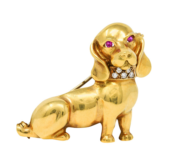 1970's Italian Vintage Ruby Diamond Dachshund Dog BroochBrooch - Wilson's Estate Jewelry
