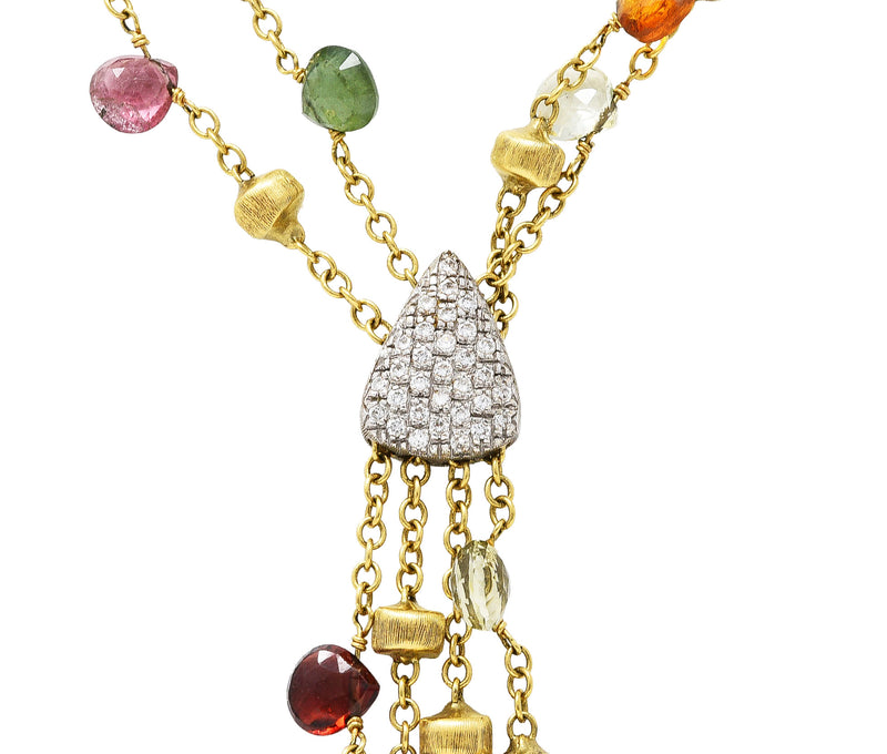 Marco Bicego Contemporary Multi-Gem Diamond 18 Karat Two-Tone Gold Paradise Lariate Tassel Necklace Wilson's Estate Jewelry