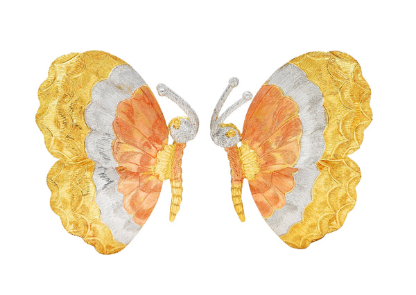 Buccellati 18 Karat Tri-Colored Gold Butterfly Vintage Earrings Wilson's Estate Jewelry
