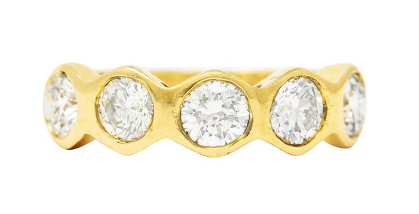 Vintage 1.25 CTW Transitional Cut Diamond 14 Karat Yellow Gold Five Stone Unisex Band Ring Wilson's Estate Jewelry