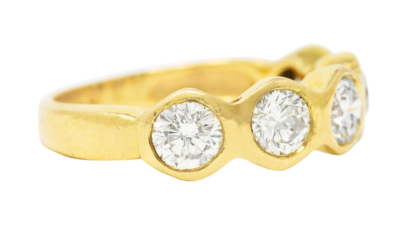 Vintage 1.25 CTW Transitional Cut Diamond 14 Karat Yellow Gold Five Stone Unisex Band Ring Wilson's Estate Jewelry
