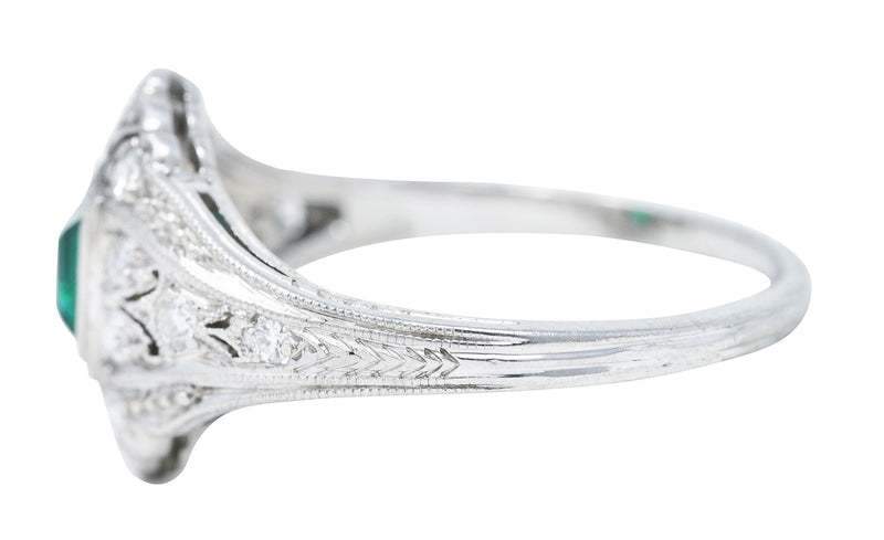 Art Deco Tiffany & Co. Emerald Diamond Platinum Dinner Alternative Ring Wilson's Estate Jewelry