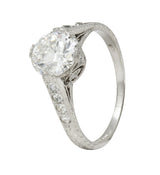 Art Deco 1.75 CTW Old European Cut Diamond Platinum Lotus Engagement Ring GIA