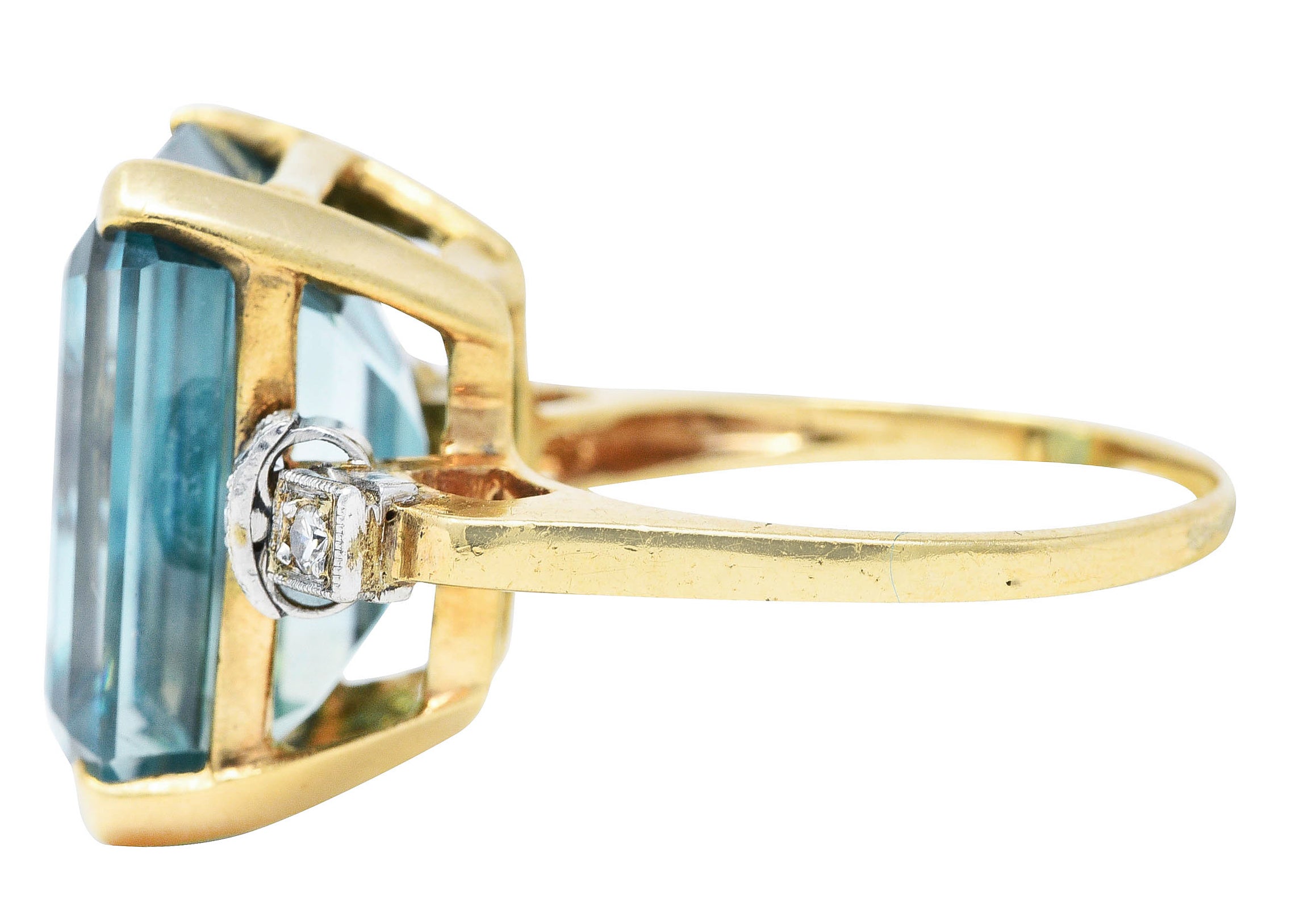 Retro 24.12 CTW Diamond Zircon Platinum 14 Karat Gold Cocktail Ring Wilson's Estate Jewelry
