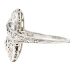 Art Deco 1.60 CTW Old European Cut Diamond Platinum Two Stone Halo Dinner Ring Wilson's Estate Jewelry