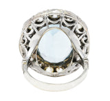 Vintage Blue Topaz Old Mine Diamond 14 Karat White Gold Cluster Cocktail Ring Wilson's Estate Jewelry