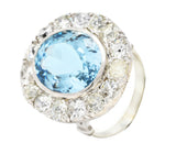 Vintage Blue Topaz Old Mine Diamond 14 Karat White Gold Cluster Cocktail Ring Wilson's Estate Jewelry