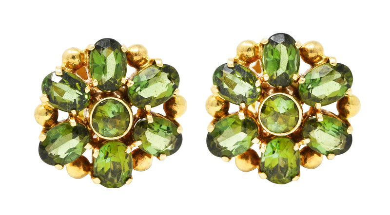 Tiffany & Co. Retro Peridot Green Tourmaline 14 Karat Yellow Gold Flower Screwback Earrings Wilson's Antique & Estate Jewelry