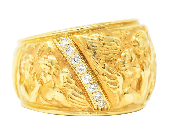 Carrera y Carrera 1990's 18 Karat Yellow Gold Repoussé Cherub Vintage Band Ring Wilson's Estate Jewelry