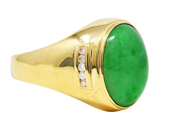 1960's Vintage Jade Diamond 18 Karat Gold Men's Gemstone RingRing - Wilson's Estate Jewelry