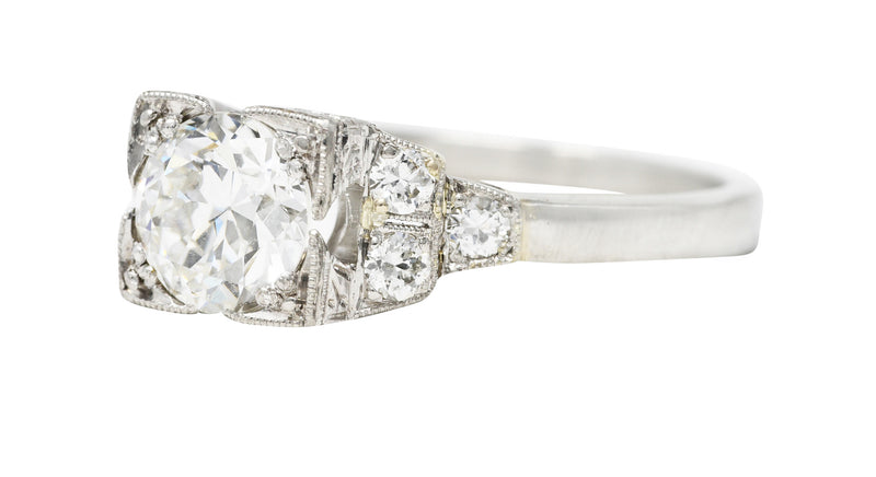 Art Deco 1.00 CTW Old European Diamond Platinum Stepped Engagement Ring Wilson's Estate Jewelry