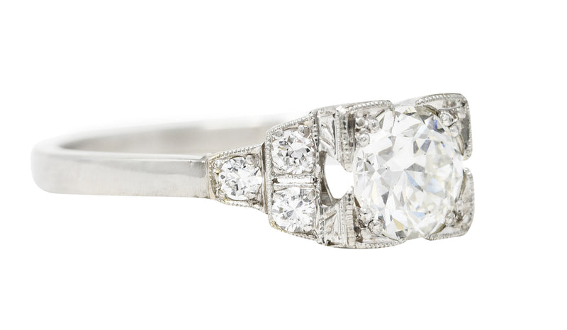 Art Deco 1.00 CTW Old European Diamond Platinum Stepped Engagement Ring Wilson's Estate Jewelry