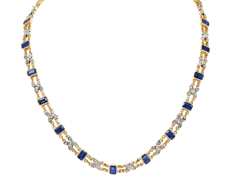 Vintage 15.75 CTW Sapphire Diamond SilverTopped 18 Karat Yellow Gold