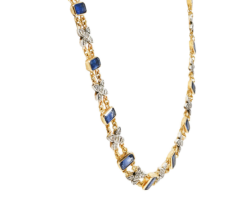 Vintage 15.75 CTW Sapphire Diamond SilverTopped 18 Karat Yellow Gold