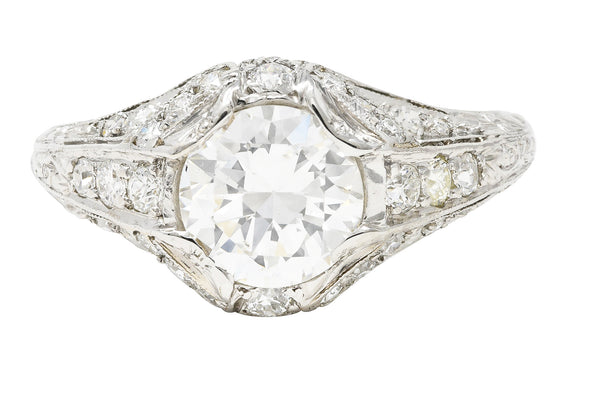 Art Deco Platinum 1.53 CTW Old European Cut Diamond Platinum Wheat Engagement Ring Wilson's Estate Jewelry