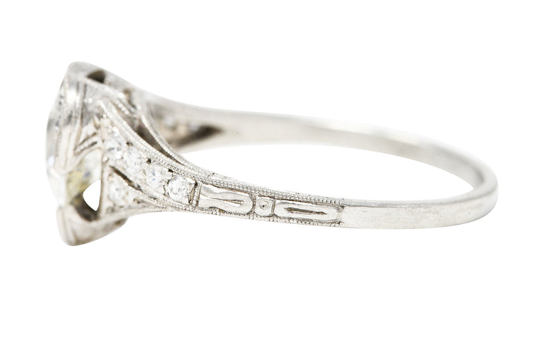 Art Deco 1.15 CTW Old European Diamond Platinum Heart Engagement Ring Wilson's Estate Jewelry