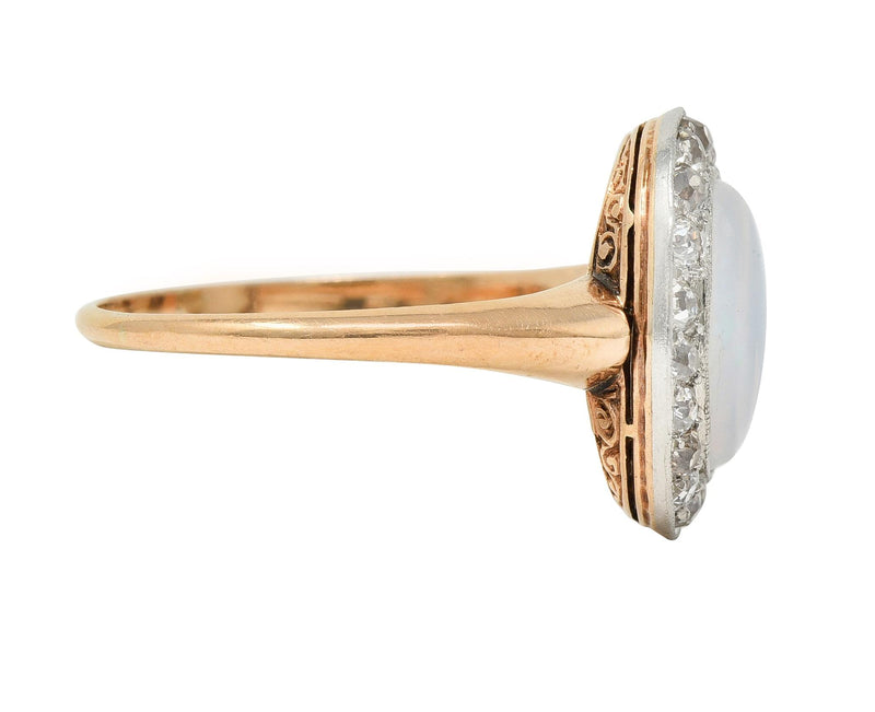 Edwardian Jelly Opal Diamond Platinum 18 Karat Rose Gold Antique Halo Ring