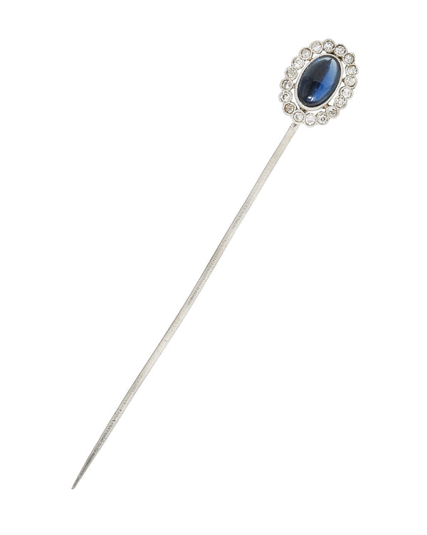 Art Deco 1.65 CTW Sapphire Cabochon Diamond Halo Platinum Vintage Stickpin Wilson's Estate Jewelry