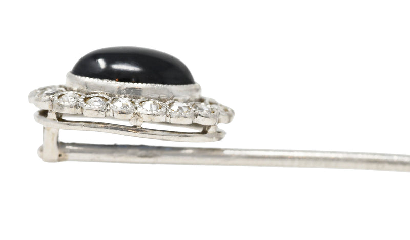 Art Deco 1.65 CTW Sapphire Cabochon Diamond Halo Platinum Vintage Stickpin Wilson's Estate Jewelry