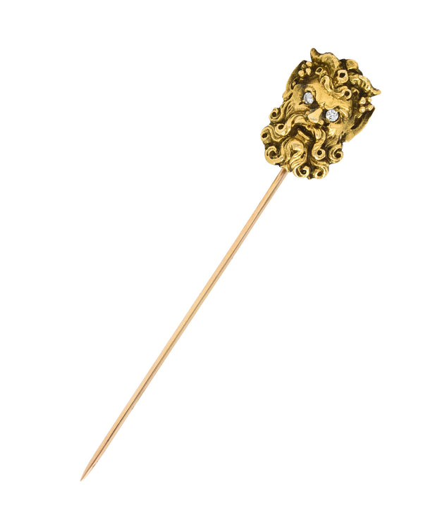 Art Nouveau Diamond 14 Karat Gold Pan Satyr Greek God StickpinStick Pin - Wilson's Estate Jewelry