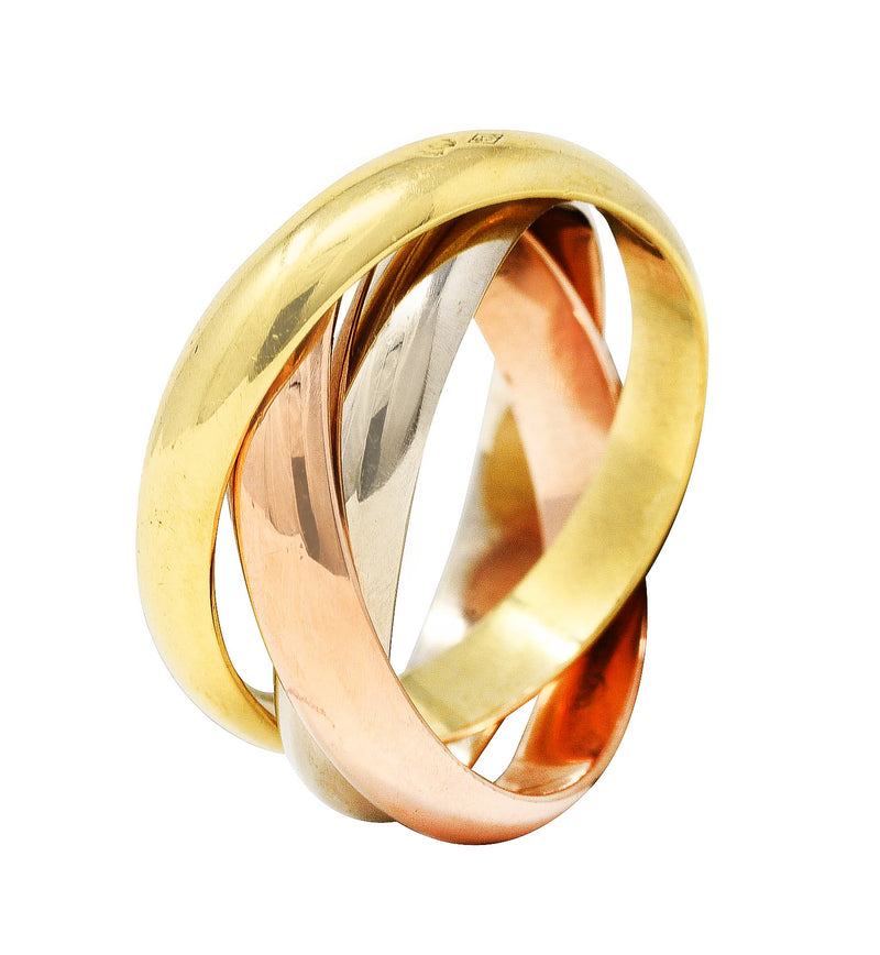 1997 Cartier Vintage 18 Karat Tri-Colored Gold Trinity Rolling Band Ring Wilson's Estate Jewelry