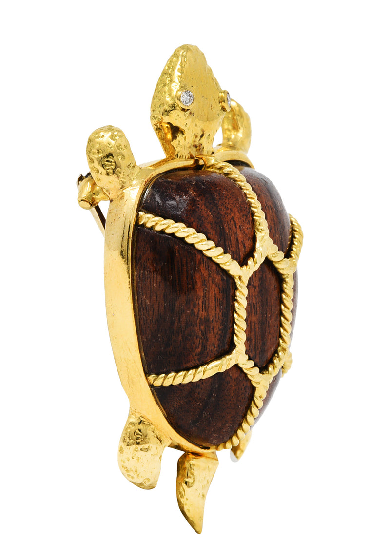 Sabbadini Diamond Wood 18 Karat Gold Large Turtle BroochBrooch - Wilson's Estate Jewelry