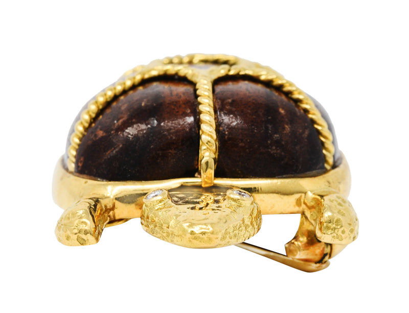 Sabbadini Diamond Wood 18 Karat Gold Large Turtle BroochBrooch - Wilson's Estate Jewelry