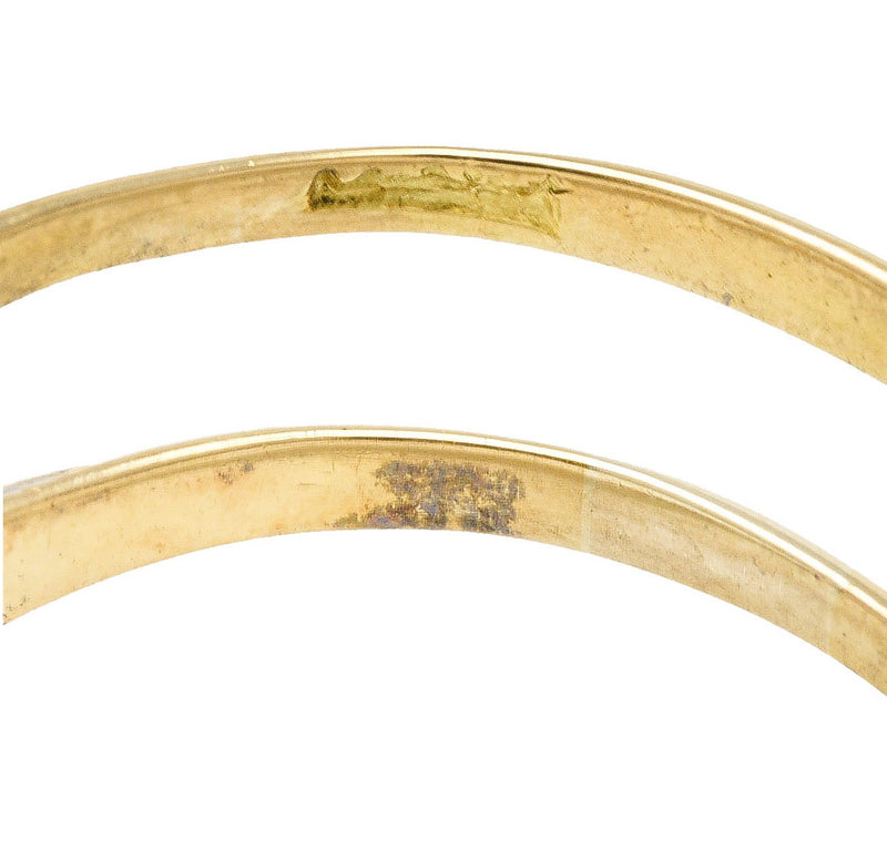 Edwardian Ruby Old European Cut Diamond Platinum-Topped 18 Karat Yellow Gold Scroll Antique Five Stone Band Ring Wilson's Estate Jewelry