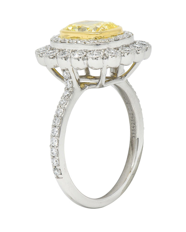Tiffany & Co. 1.87 CTW Fancy Yellow Diamond Platinum 18 Karat Soleste Halo Ring