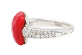 Pomellato Italian Coral Pave Diamond 18 Karat White Gold Capri Gemstone Ring Wilson's Estate Jewelry