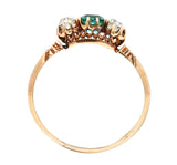 Victorian 1.00 CTW Emerald Old Mine Cut Diamond 14 Karat Yellow Gold Belcher Antique Three Stone Ring Wilson's Estate Jewelry