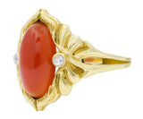 Art Nouveau Carnelian Diamond 14 Karat Gold Foliate Whiplash RingRing - Wilson's Estate Jewelry