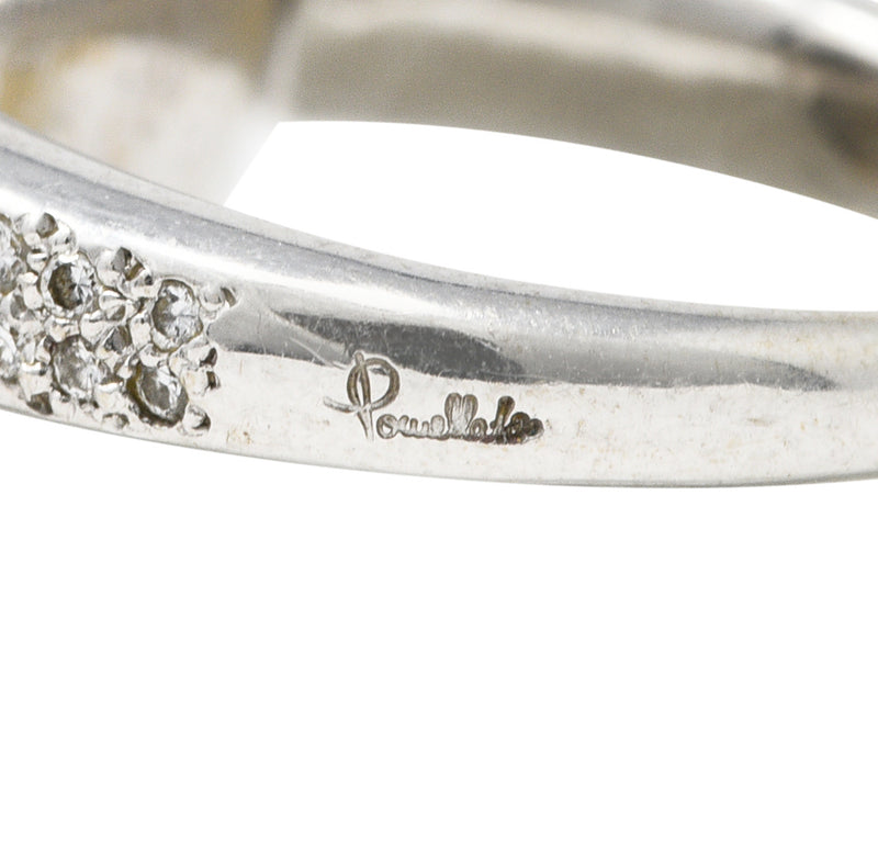 Pomellato Italian Coral Pave Diamond 18 Karat White Gold Capri Gemstone Ring Wilson's Estate Jewelry