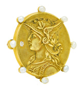 Art Nouveau Diamond Pearl 14 Karat Gold Athena BroochBrooch - Wilson's Estate Jewelry