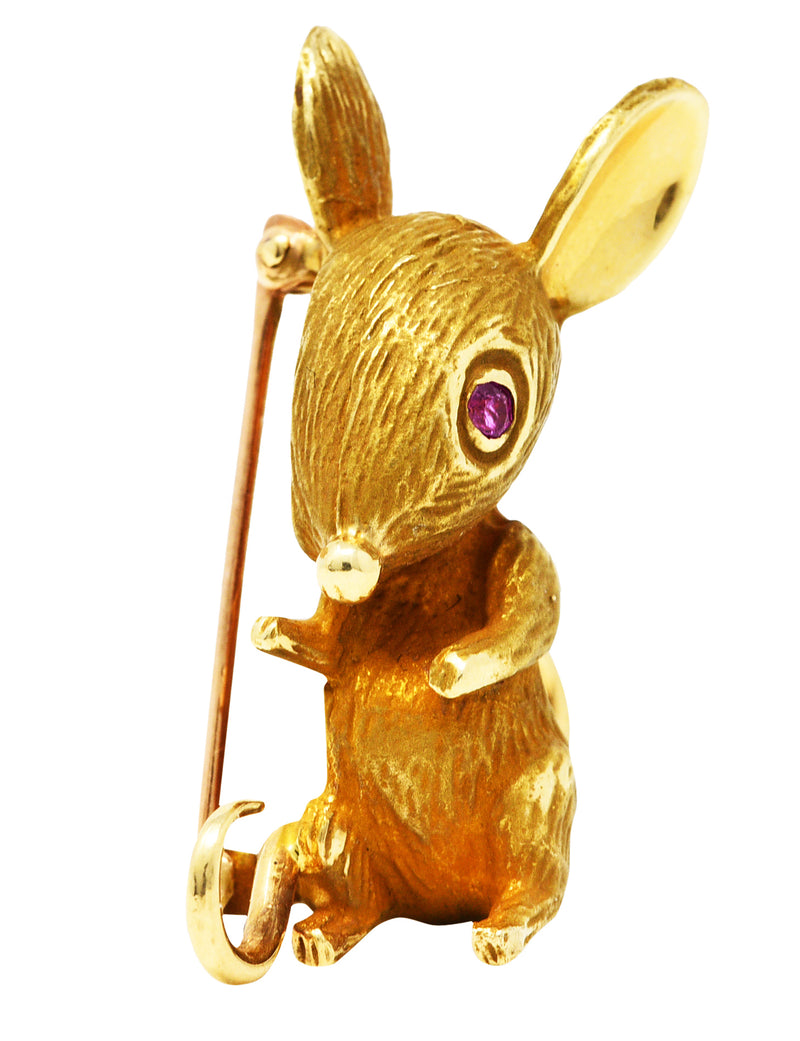 Fisher & Co. Retro Ruby 14 Karat Gold Mouse Brooch Wilson's Estate Jewelry